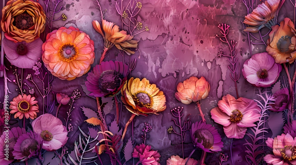 Fototapeta premium many flowers growing wild outdoors illustration poster background