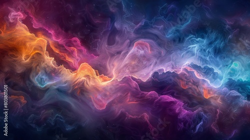 Ethereal Cosmic Cloudscape: Vibrant Nebula Horizontal Abstract in High Resolution