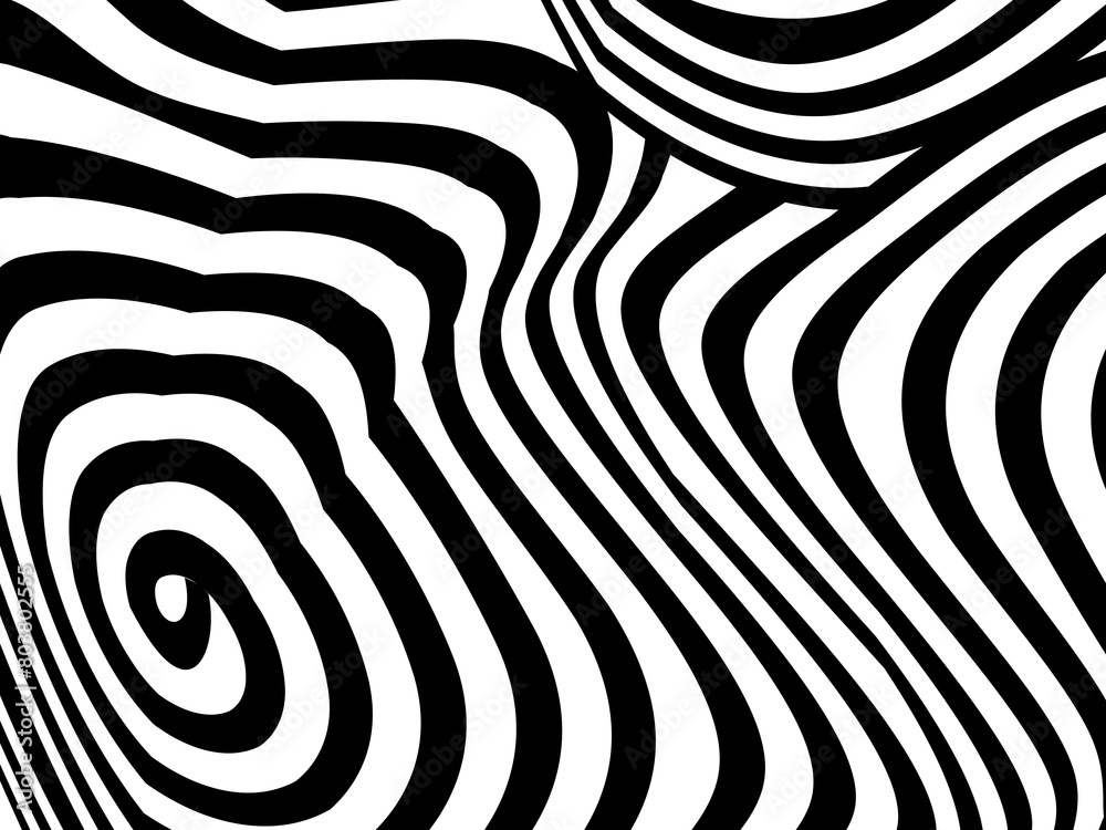 Abstract hypnotic wave pattern with black-and-white striped lines. Psychedelic background. Op art, optical illusion. Modern design, graphic texture. Abstract hypnotic wave pattern with black-and-white striped lines. Psychedelic background. Op art, optical illusion. Modern design, graphic texture.