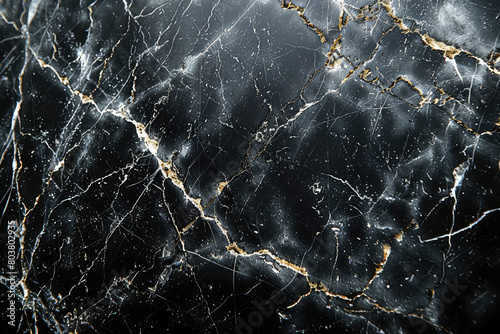  Black marble background with dark gray veins, dark and light tones, dark black cracks, broken glass effect. Created with Ai