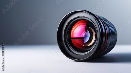 camera lens on black background Camera lens with lense reflections.