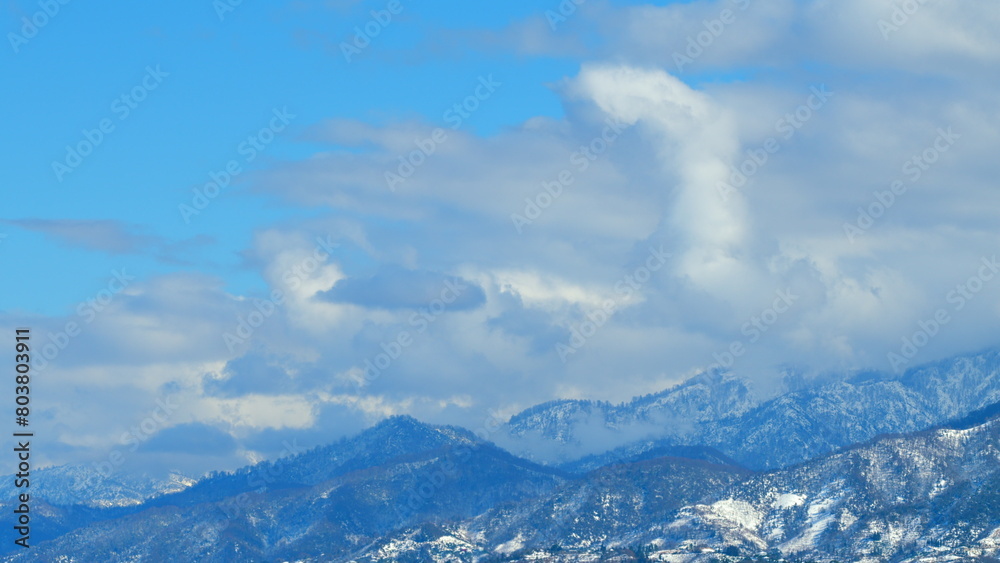 Snow And Blue Sky In Mountain Ridge. Winter Scenery. Fascinating Nature View. Timelapse.