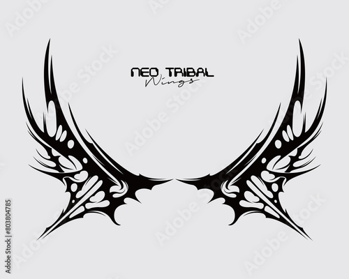 Neo tribal wings illustration vector streetwear element template clip art cool tattoo ink, t shirt design clothing sticker print art editable