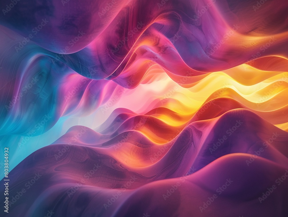 Obraz premium Psychedelic waves of multicolored light, overhead perspective, matte style , high resolution