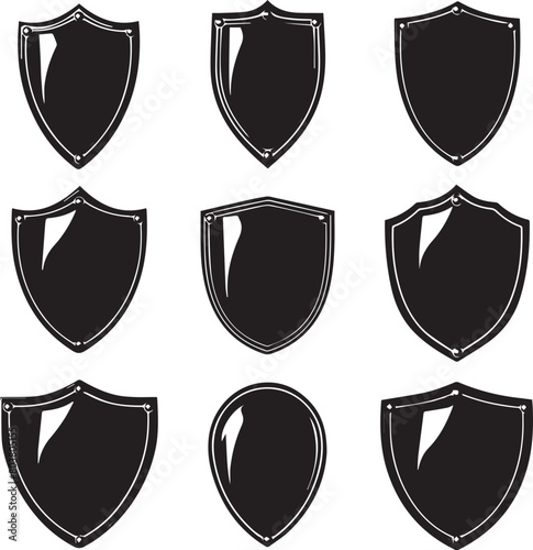 Different shield Icons shapes on white background 