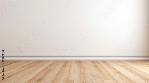 Empty room with wooden floor and white wall. © Voilla