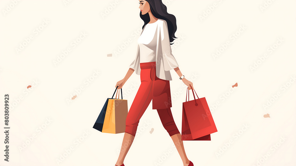 Woman with shopping bags Fashionable girl with the packages on white background AI Generated Woman with shopping bags Fashionable girl with the packages on white background AI Generated