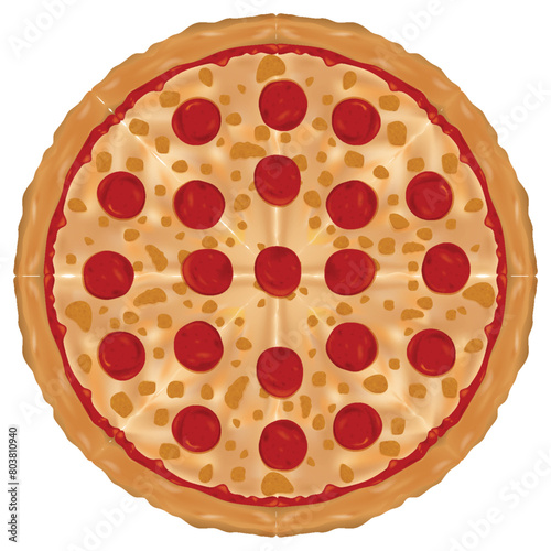 Vector graphic of a whole pepperoni pizza.