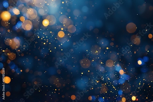 Abstract background featuring a gold particle and dark blue hue. Generative Ai