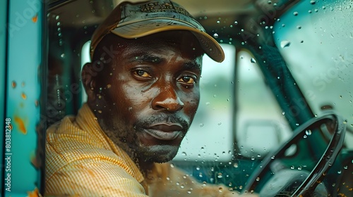 Calm and Content: Candid Portrait of a Driver in Vehicle