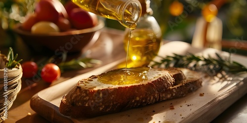 Italian ciabatta bread with olive oil on wooden background. Freshly Baked Italian Ciabatta Bread with Olive Oil