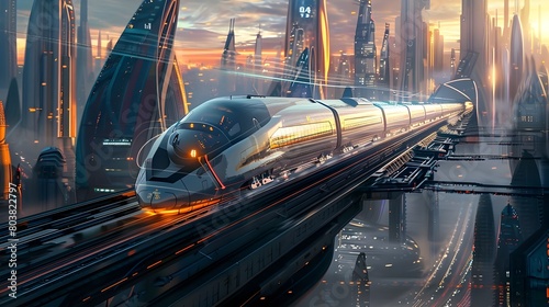 HighSpeed Train Repairs Conducted by Engineers at Night in a Futuristic City