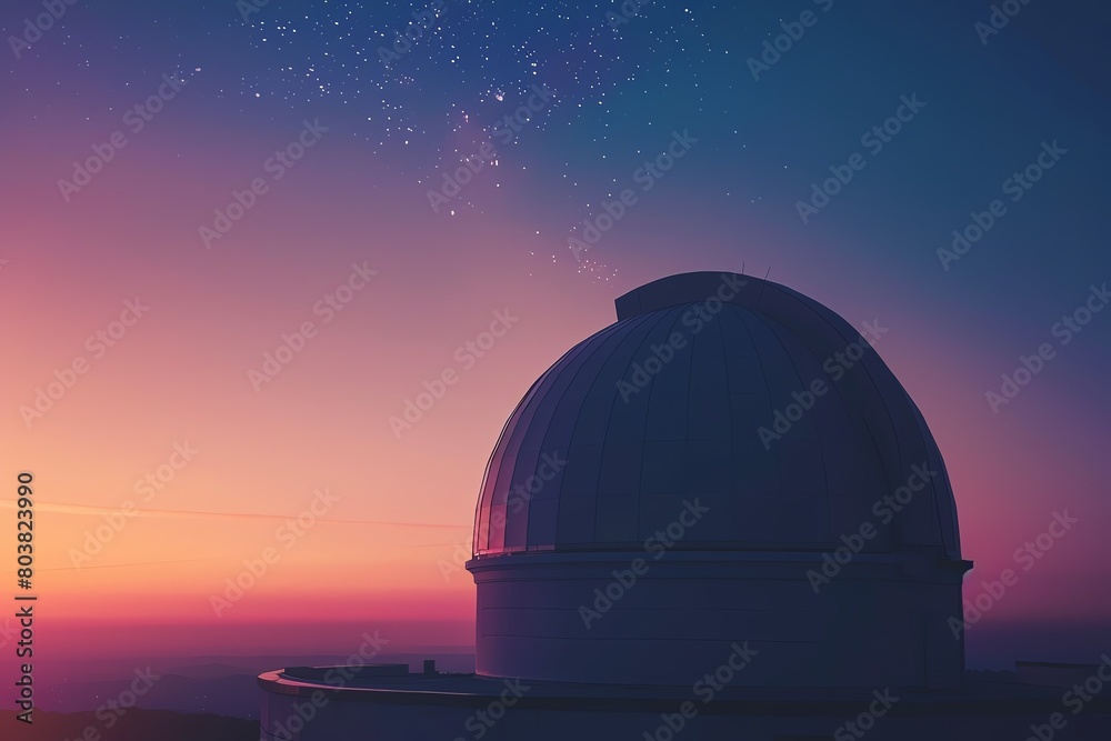 Atmospheric stock image of a quiet observatory at twilight, the dome silhouetted against a gradient sky, waiting to unlock the secrets of the night
