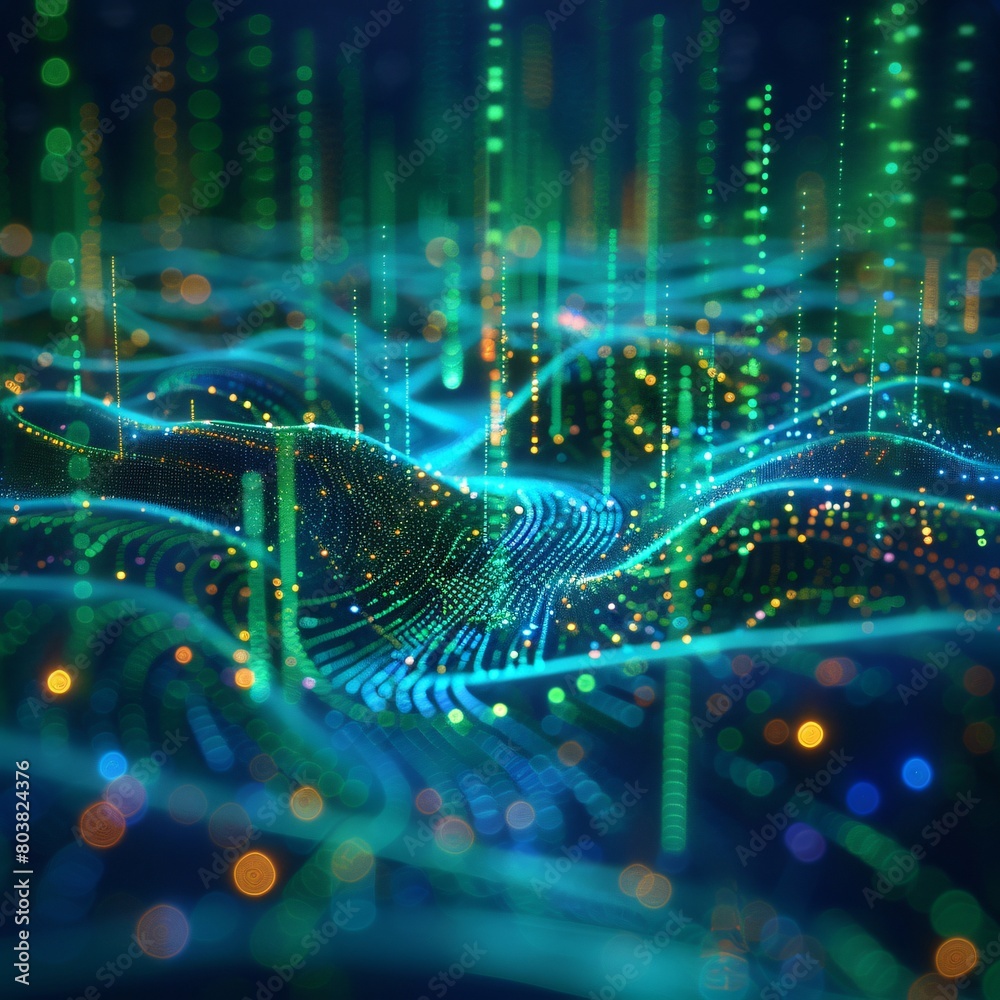 Blue and Green Digital Data Landscape: 3D Visualization Blue and Green Digital Data Landscape: 3D Visualization