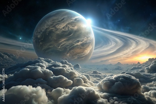 Luminous clouds in the upper atmosphere of the gas giant  photo