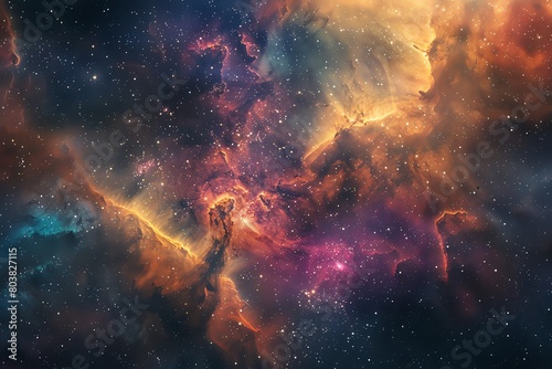 Ultrahigh resolution stock photo of the Carina Nebula, showcasing vibrant cloud formations and newborn stars, symbolizing creation within the cosmos