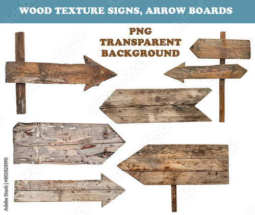 Wooden texture signs, arrow boards, PNG, transparent background