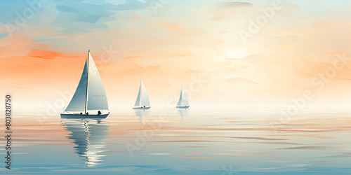 Three sailboats are floating in the water Watercraft Journey on isolated background 