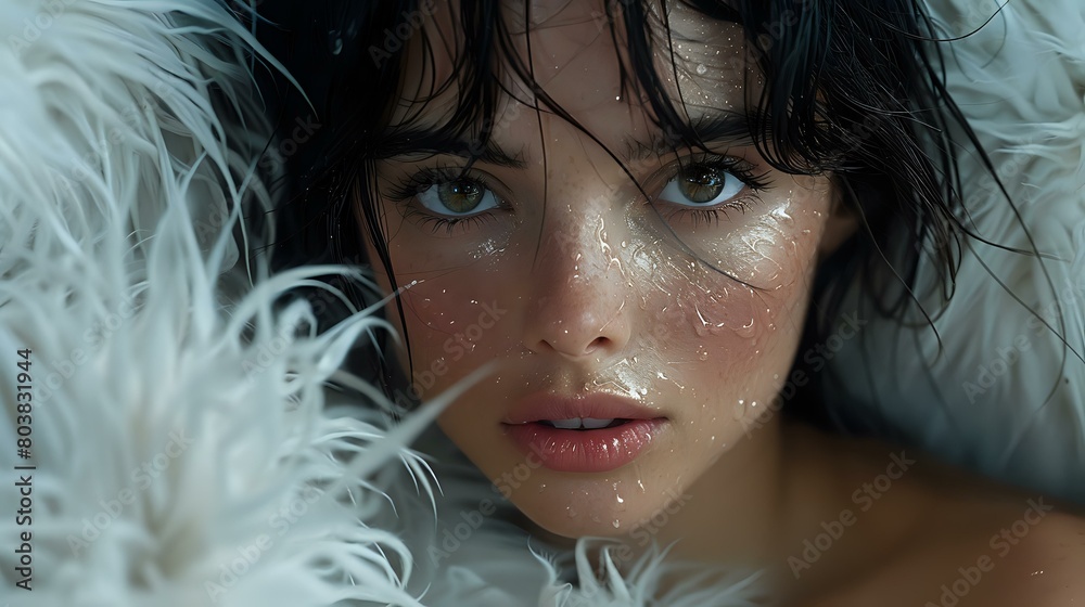 Tranquil Beauty: Close-Up Portrait of Serene Woman with Soft Lighting