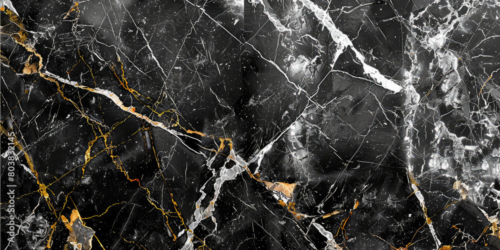 A high-resolution texture of black marble with golden veins, suitable for creating realistic backgrounds or patterns in design projects. Created with Ai