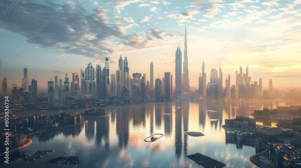 This collection of AI-generated images features stunning landscapes of futuristic cities and sci-fi worlds. 