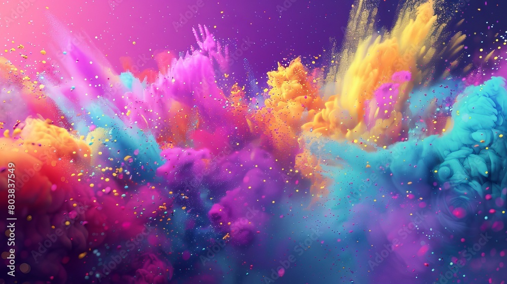 A 3D illustration featuring vibrant Holi colors, traditionally used during the Hindu festival of Holi.