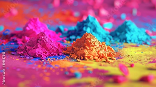 A 3D illustration featuring vibrant Holi colors, traditionally used during the Hindu festival of Holi. photo