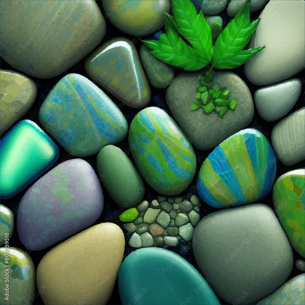 Small river pebbles and stones collection. Smooth beach rocks, sea and ...