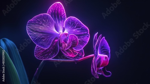 Glowing purple orchid in the dark background