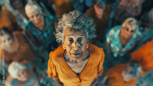 An aerial view capturing the inclusivity and acceptance exemplified by diverse senior women.