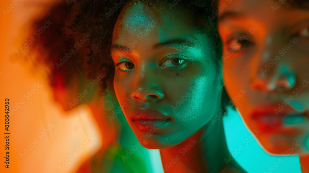 Obraz premium Intersectional Ensemble: An ensemble of diverse women's portraits highlights intersectionality and signifies the end of racial bias.