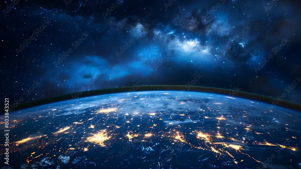 Obraz premium Night view of Earth from space North America connected to global community. Concept Space Exploration, Global Connectivity, North America, Night View, Earth's Beauty