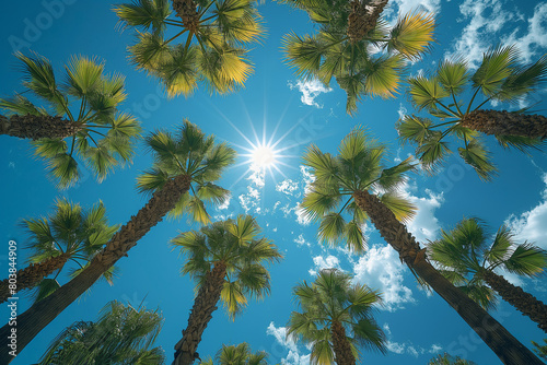palm trees against blue sky © hoan