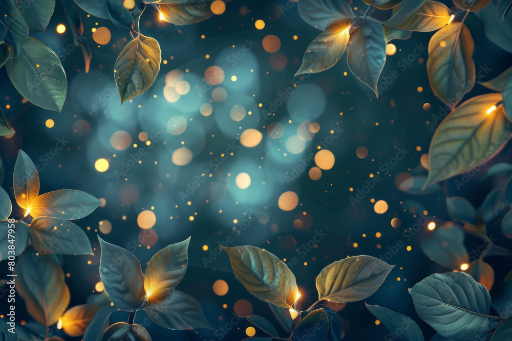 Beautiful fairy lights pattern with leaves for background