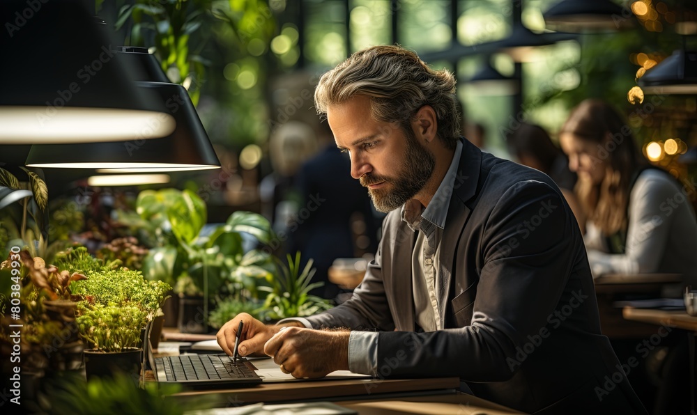 Man Working on Laptop at Table Man Working on Laptop at Table