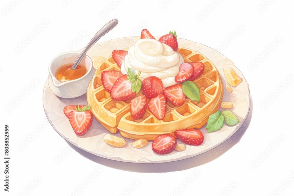 Belgian waffles with strawberries and cream Belgian waffles with strawberries and cream