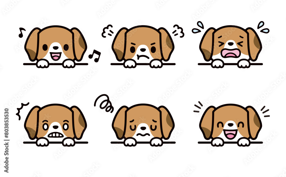 Illustration set of cute beagle dog expression with paws out Illustration set of cute beagle dog expression with paws out