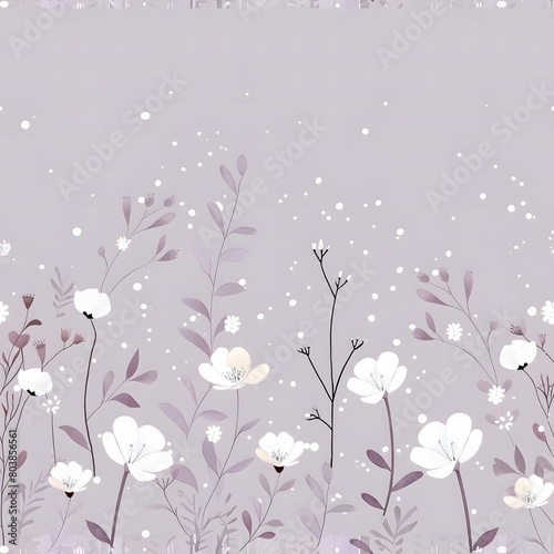 white flowers and dots on a light purple background  pattern for children s wallpaper design