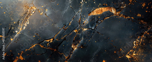 Abstract dark marble background with golden veins. Created with AI
