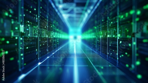 Generative ai collage image picture photo of data center interior with server storage high quality protection