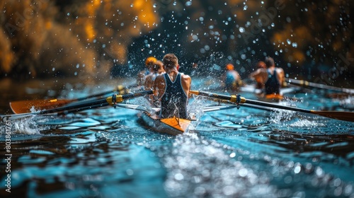 sports competitions in rowing at summer day. photo