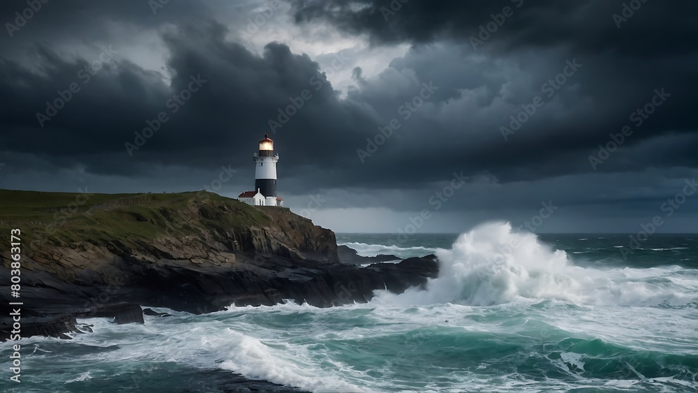 lighthouse on the coast Guiding Light Solitary Lighthouse