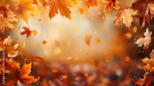 falling leaves in autumn background isolated space for your text 