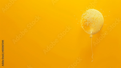 A speech balloon deflating, leaving a trail of words, against a solid yellow background. photo