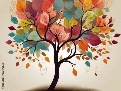 Colorful tree with leaves on hanging branches