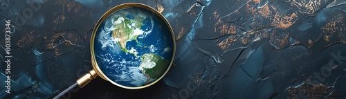 Magnifying glass with earth globe, searching data concept. photo