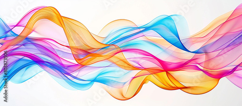 Waves of vibrant colors intertwine and overlap, creating a dynamic and energetic abstract composition against a pure white background, captured flawlessly in high-definition imagery.