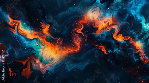 Cosmic dance of vibrant colors in abstract fluid art