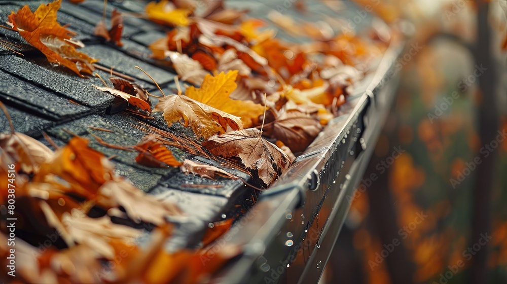 Autumn leaves scattered on a wet rooftop Autumn leaves scattered on a wet rooftop