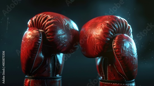 Red boxing gloves with the glow of flashes in the background. © Zahid